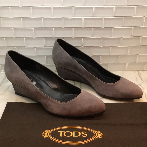 Tod’s Zeppa Wedge Pointy Slip On Suede Shoes Taupe Gray 6 - Picture 14 of 14